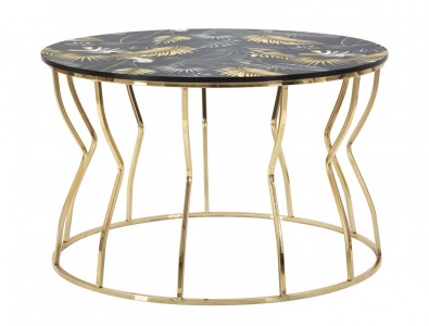 Masa de cafea din metal si MDF, Leaf Top Multicolor / Auriu, Ø70xH43,5 cm
