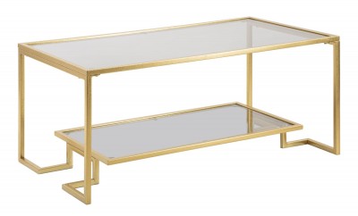 Masa de cafea din metal si sticla, Level Auriu, L90xl50xH40 cm