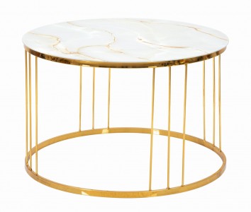 Masa de cafea din metal si sticla, Simple Paris Marmura / Auriu, Ø70xH46 cm