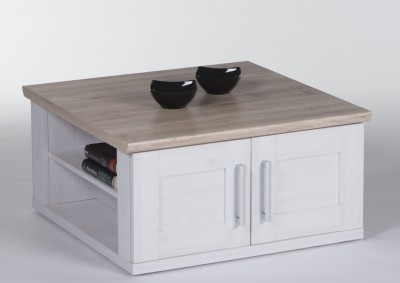 Masa de cafea din pal cu 4 usi Romina Alb / Stejar San Remo, L80xl80xH40 cm