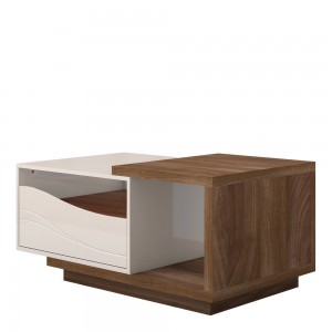 Masa de cafea din pal si MDF, cu 1 sertar, Nica KLS Bej / Nuc Aida, L110xl67xH51 cm