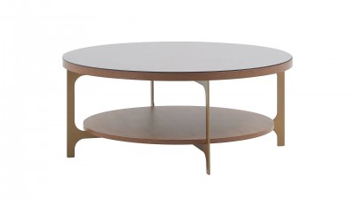 Masa de cafea din pal si metal, Gold Nuc, Ø90xH38,4 cm