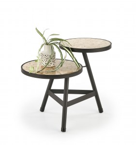 Masa de cafea din sticla, lemn si metal, Natasha 2P Natural / Negru, L73xl48xH61 cm