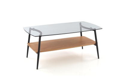 Masa de cafea din sticla, MDF si metal, Anaid Stejar Auriu / Negru, L106xl60xH46 cm