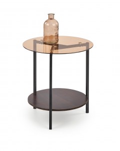 Masa de cafea din sticla, MDF si metal Giorgia Nuc / Negru, Ø47xH51 cm