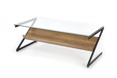 Masa de cafea din sticla, MDF si metal Izefia Honey Walnut / Black, L120xl60xH45 cm