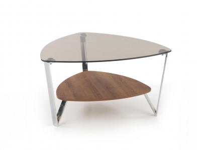 Masa de cafea din sticla, MDF si metal, Ophira Maro / Stejar Auriu / Crom, L80xl80xH43 cm