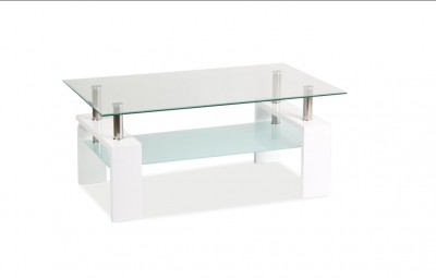 Masa de cafea, din sticla si MDF Lisette Basic II Transparent / Alb, L100xl60xH55 cm