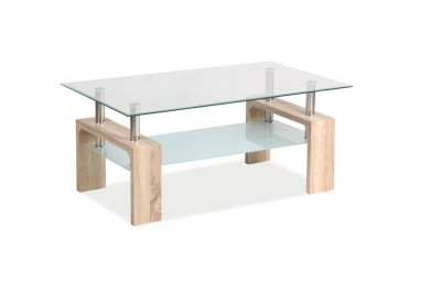 Masa de cafea, din sticla si MDF Lisette Basic II Transparent / Stejar Sonoma, L100xl60xH55 cm
