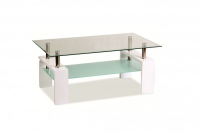 Masa de cafea, din sticla si MDF Lisette Basic Transparent / Alb, L100xl60xH45 cm