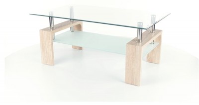 Masa de cafea, din sticla si MDF Lisette Basic Transparent / Stejar Sonoma, L100xl60xH45 cm