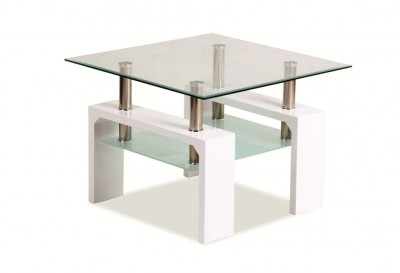 Masa de cafea, din sticla si MDF Lisette D Basic Transparent / Alb, L60xl60xH45 cm