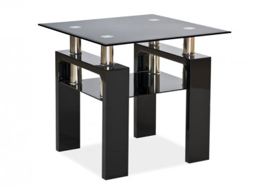 Masa de cafea, din sticla si MDF Lisette D Negru, L60xl60xH55 cm