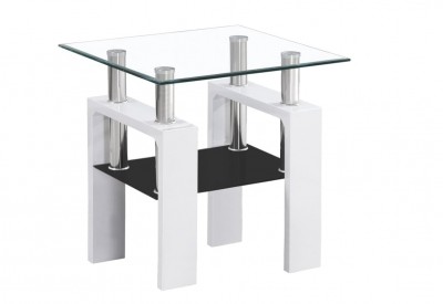 Masa de cafea, din sticla si MDF Lisette D Transparent / Alb, L60xl60xH55 cm