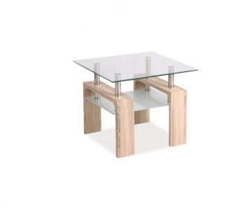 Masa de cafea, din sticla si MDF Lisette D Transparent / Stejar Sonoma, L60xl60xH55 cm