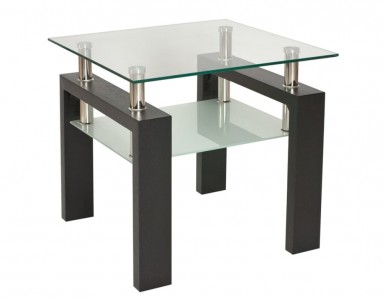 Masa de cafea, din sticla si MDF Lisette D Transparent / Wenge, L60xl60xH55 cm