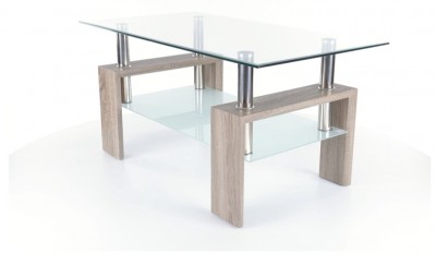 Masa de cafea, din sticla si MDF Lisette II Transparent / Stejar Sonoma, L110xl60xH55 cm