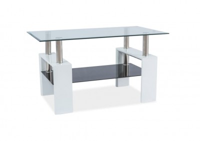 Masa de cafea, din sticla si MDF Lisette III Transparent / Alb, L110xl60xH60 cm
