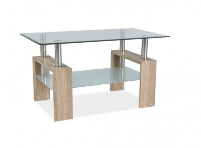 Masa de cafea, din sticla si MDF Lisette III Transparent / Stejar Sonoma, L110xl60xH60 cm