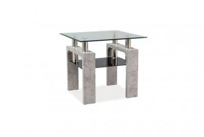 Masa de cafea, din sticla si MDF Lisette D Transparent / Gri, L60xl60xH55 cm