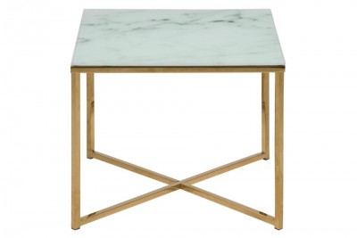 Masa de cafea din sticla si metal, Alisma II Square Alb / Auriu, L50xl50xH42 cm