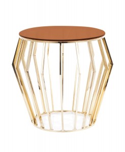 Masa de cafea, din sticla si metal Adriane B Amber / Auriu, Ø50xH55 cm