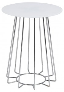 Masa de cafea din sticla si metal Casia Alb / Crom, Ø40xH50 cm