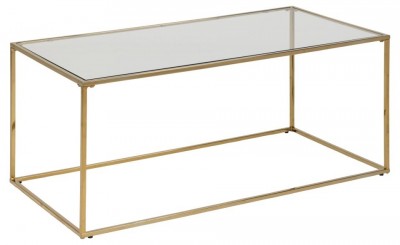 Masa de cafea din sticla si metal, Crawley Transparent / Auriu, L100xl50xH44 cm