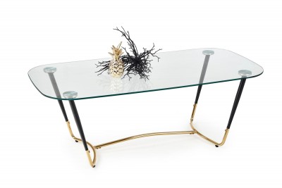 Masa de cafea din sticla si metal Dallio Transparent / Negru / Auriu, L120xl60xH43 cm