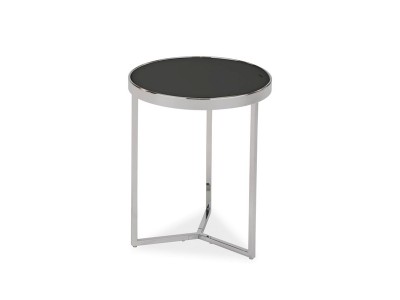 Masa de cafea din sticla si metal Dellyn I Negru / Crom, Ø43xH52 cm
