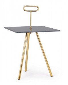 Masa de cafea din sticla si metal Inesh Square Negru / Auriu, L40xl40xH67 cm