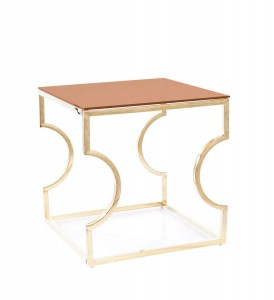 Masa de cafea, din sticla si metal Korbin B Amber / Auriu, L55xl55xH55 cm