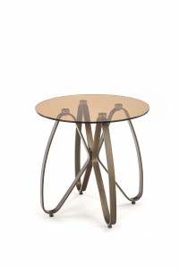 Masa de cafea din sticla si metal Lydie Brown / Antique Gold, Ø55xH54 cm