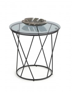 Masa de cafea din sticla si metal Manny Negru, Ø50xH50 cm