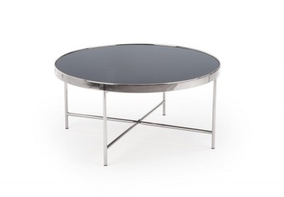 Masa de cafea din sticla si metal, Morrie Negru / Crom, Ø82xH40 cm