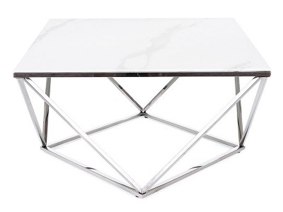 Masa de cafea din sticla si metal, Silvius A II Alb / Crom, L80xl80xH45 cm