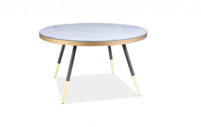 Masa de cafea din sticla si metal Varius B Alb / Auriu, Ø80xH45 cm