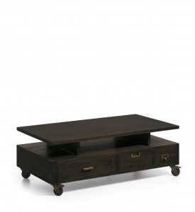 Masa de cafea pe rotile, din lemn si metal, Industrial Wenge, L120xl65xH43 cm