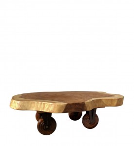 Masa de cafea pe rotile, din lemn si metal, Maureen Natural / Nuc, L120xl100xH40 cm