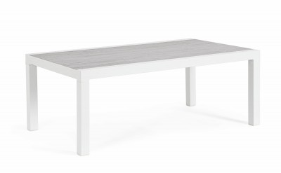 Masa de cafea pentru gradina / terasa, din aluminiu si ceramica, Kledi Rectangle Gri / Alb, L120xl70xH43 cm