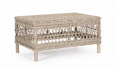 Masa de cafea pentru gradina / terasa, din aluminiu si fibre sintetice, Jupiter New Rectangle Natural, L80xl50xH40 cm