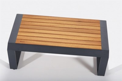 Masa de cafea pentru gradina / terasa, din aluminiu si lemn Assento Outdoor Maro / Antracit, L110xl66xH40 cm