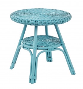 Masa de cafea pentru gradina / terasa, din ratan si rachita, Alliss Bleu, Ø52xH52 cm