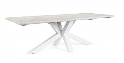 Masa de gradina / terasa din lemn de tec reciclat si metal, Reynald Alb, L240xl100xH77 cm