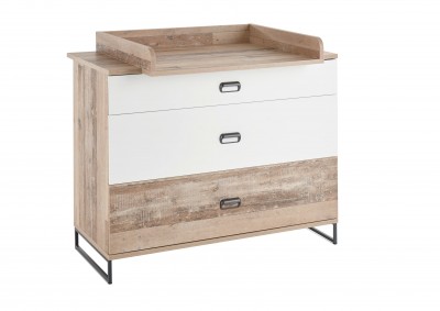 Masa de infasat din pal, cu 3 sertare, pentru bebe Rini Baby Alb / Natur, l120xA78xH106 cm