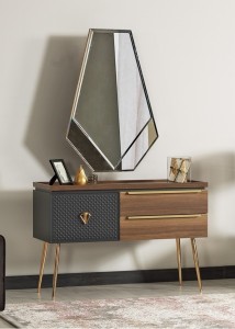 Masa de machiaj din pal cu 3 sertare Pietro Nuc / Antracit / Auriu, L120xl46xH82 cm