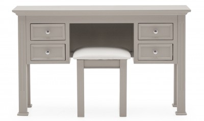 Masa de toaleta cu taburet tapitat cu piele ecologica, din lemn de pin si MDF Deauville Taupe, L125xl42xH75,5 cm