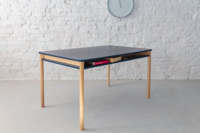 Masa din lemn de frasin si MDF Zeen Navy Blue, L140xl90xH73 cm