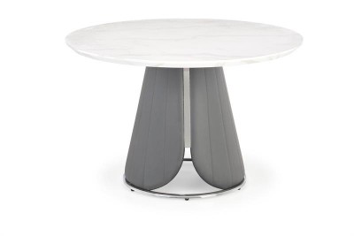 Masa rotunda din MDF, metal si piele ecologica, Remez Marmura / Gri, Ø120xH77 cm