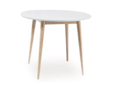 Masa rotunda din MDF si lemn, Larkin Alb / Stejar White Wash, Ø90xH75 cm